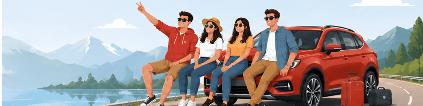 Friends on a self drive road trip with Bharat Self Drive